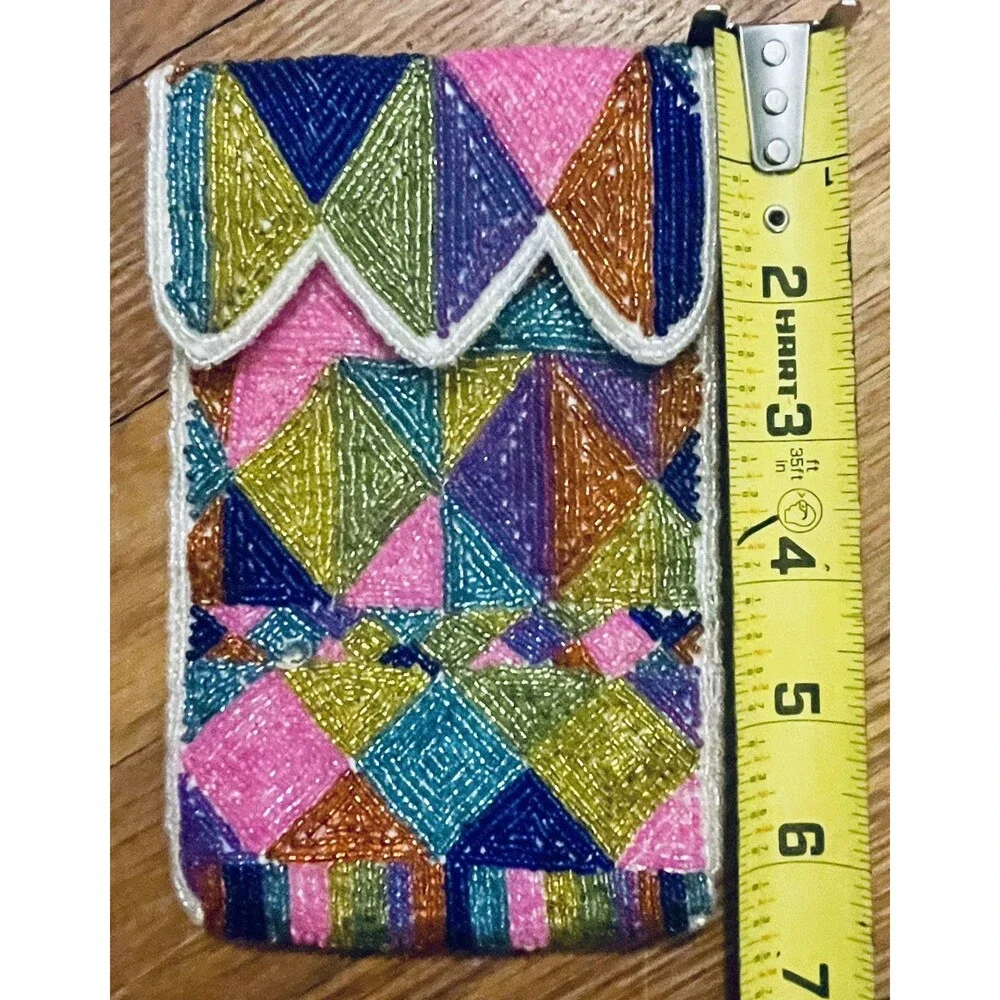 Vintage Neiman Marcus 70s Neon Beaded Designer Vintage Makeup Clutch Pouch